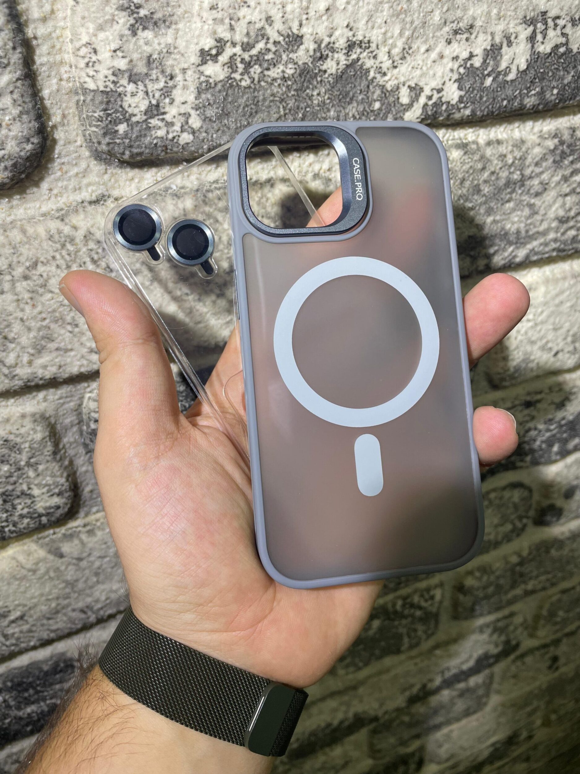iPhone 15 Pro Armor Kamera Koruma Kılıf Gri