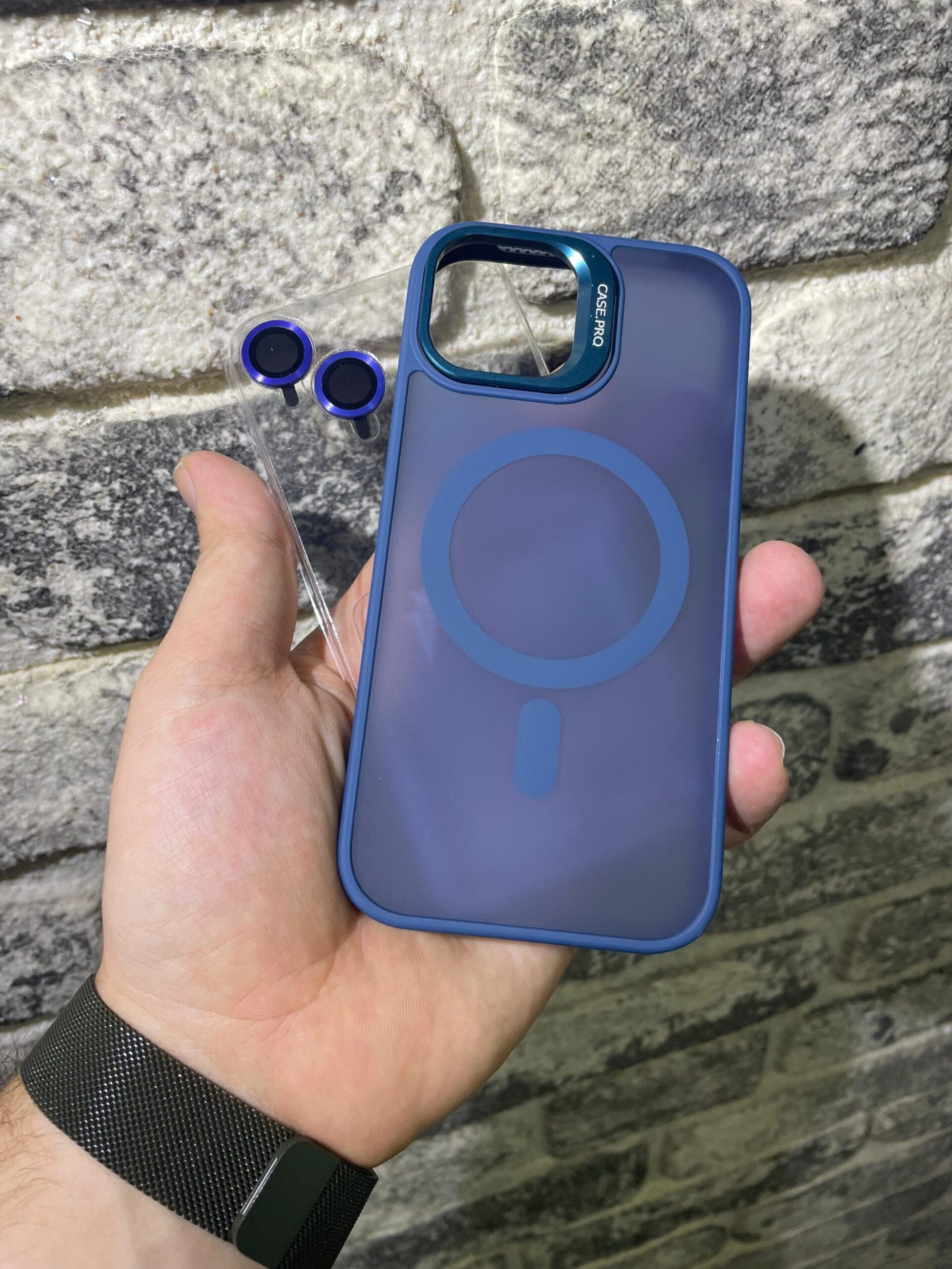 iPhone 15 Pro Armor Kamera Koruma Kılıf Mavi