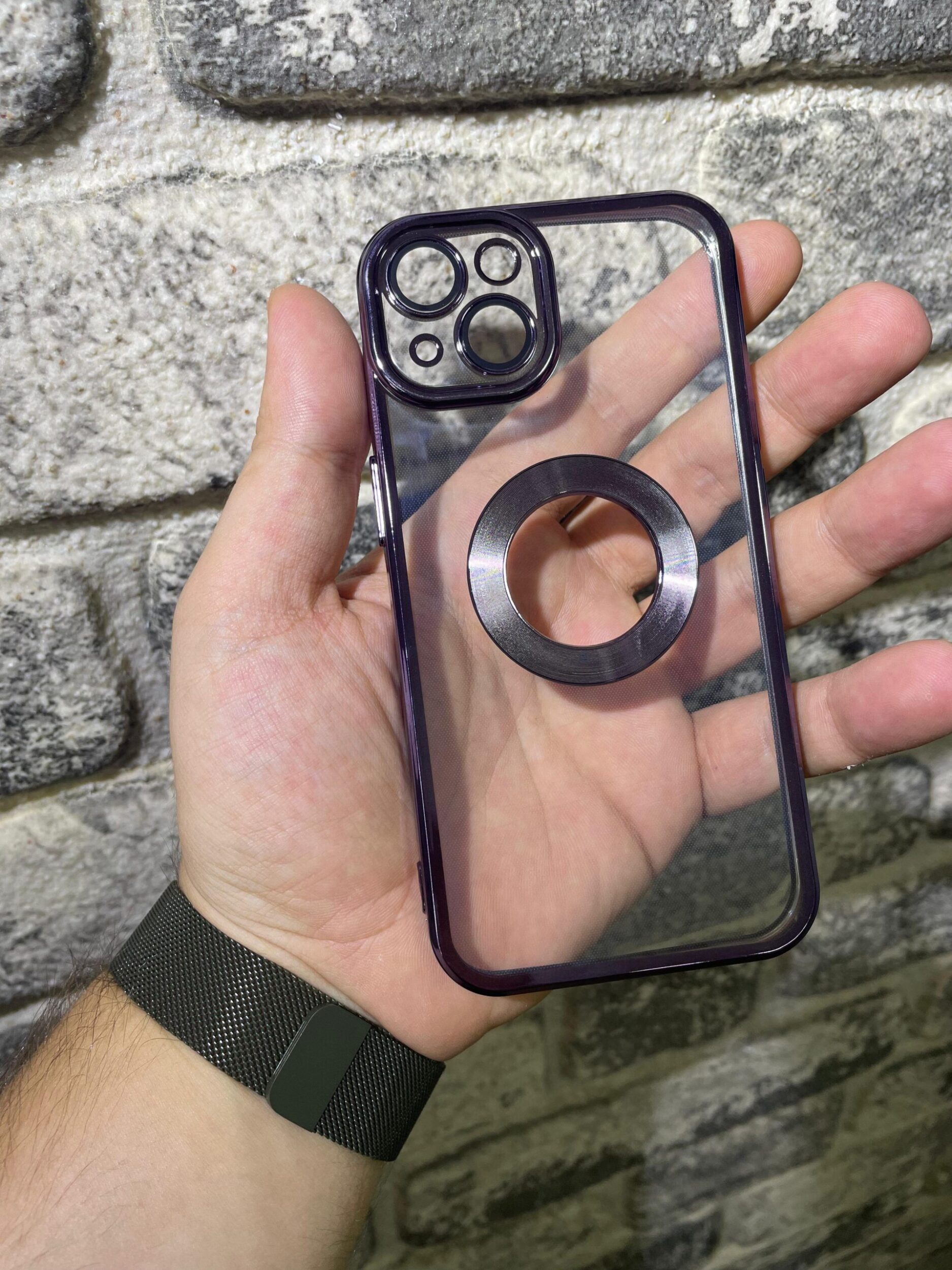 iPhone 13 Şeffaf Kenar Renkli Kılıf Mor