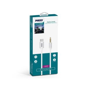 Phixi Basic Siyah Metal Başlıklı 100cm Type-C to Aux Kablo