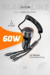 Black LineSimex Hızlı Şarj Aleti, 5 Port, Spiral Kablolu, Type-C Micro USB Lightning Uyumlu