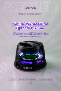 Jopus Weaver Magsafe Bluetooth Hoparlör – RGB Işık, 5W Güç, TWS Çift Eşleşme, Type-C Şarj
